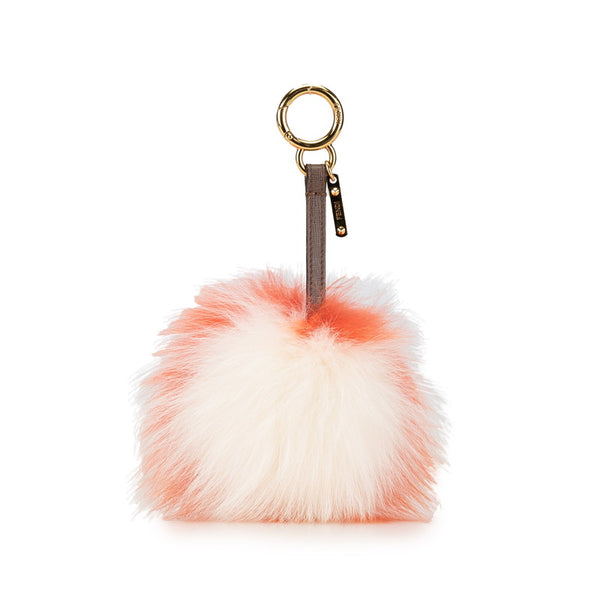 フェンディ ボンボン チャーム キーホルダー オレンジ ホワイト ファー レザー レディース FENDI 【中古】