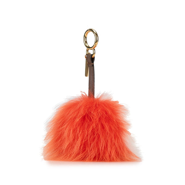 フェンディ ボンボン チャーム キーホルダー オレンジ ホワイト ファー レザー レディース FENDI 【中古】