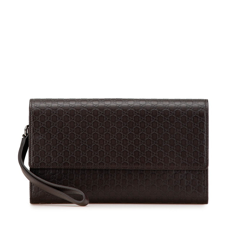 グッチ マイクログッチシマ クラッチバッグ セカンドバッグ 386851 ブラウン レザー メンズ GUCCI 【中古】