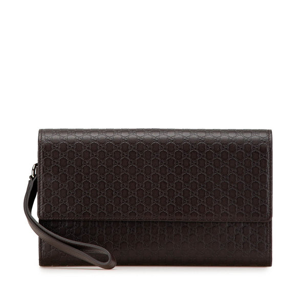 グッチ マイクログッチシマ クラッチバッグ セカンドバッグ 386851 ブラウン レザー メンズ GUCCI 【中古】