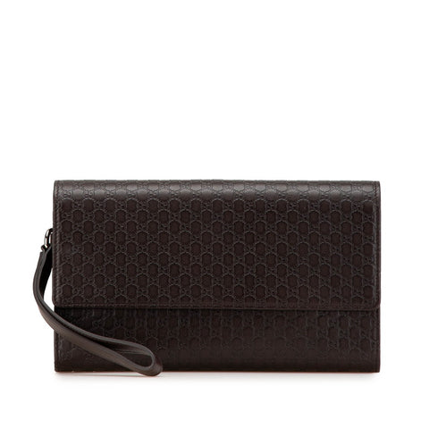 グッチ マイクログッチシマ クラッチバッグ セカンドバッグ 386851 ブラウン レザー メンズ GUCCI 【中古】