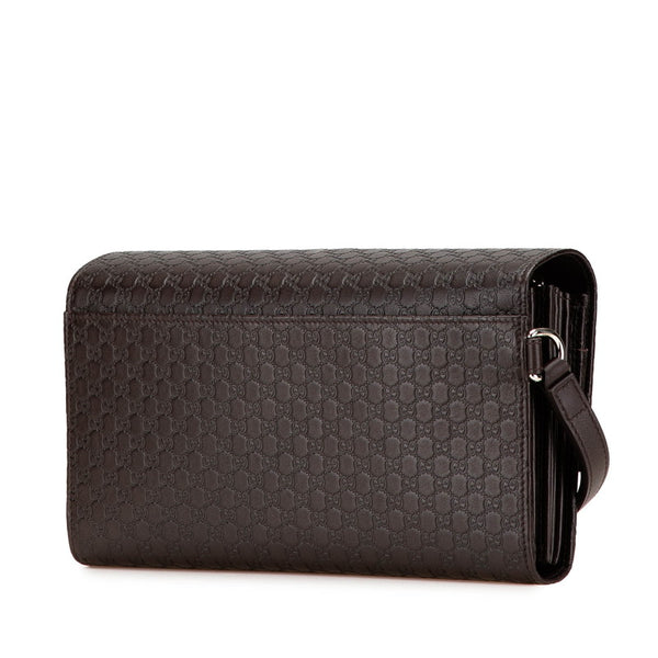 グッチ マイクログッチシマ クラッチバッグ セカンドバッグ 386851 ブラウン レザー メンズ GUCCI 【中古】