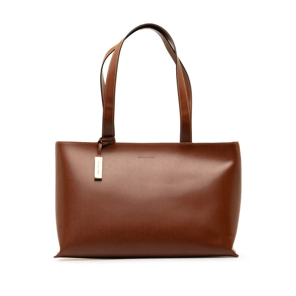 バーバリー チェック トートバッグ ブラウン レザー レディース BURBERRY 【中古】
