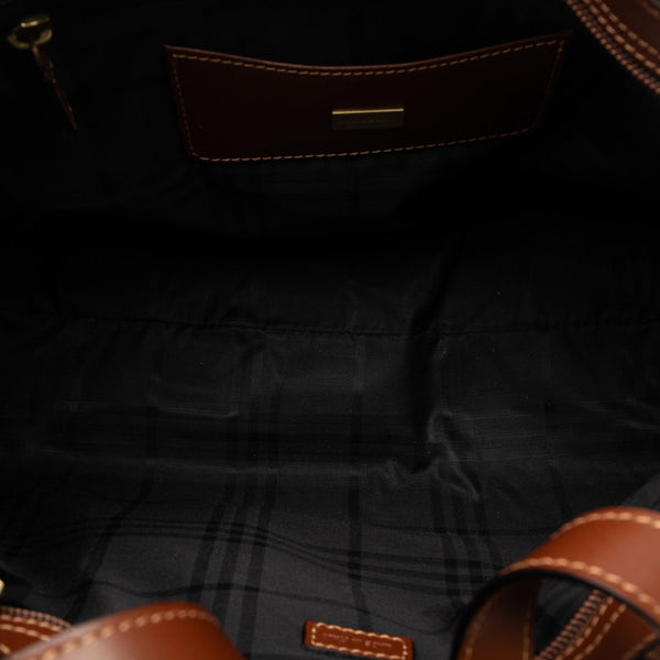 バーバリー チェック トートバッグ ブラウン レザー レディース BURBERRY 【中古】