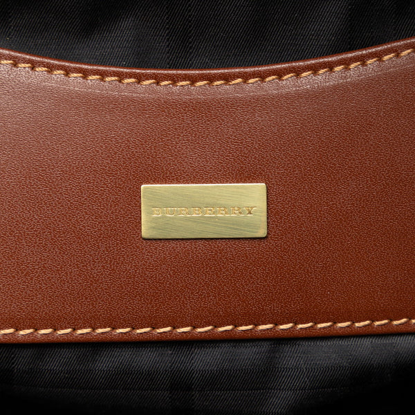 バーバリー チェック トートバッグ ブラウン レザー レディース BURBERRY 【中古】