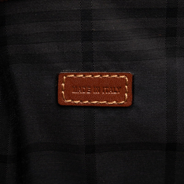 バーバリー チェック トートバッグ ブラウン レザー レディース BURBERRY 【中古】