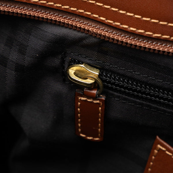 バーバリー チェック トートバッグ ブラウン レザー レディース BURBERRY 【中古】