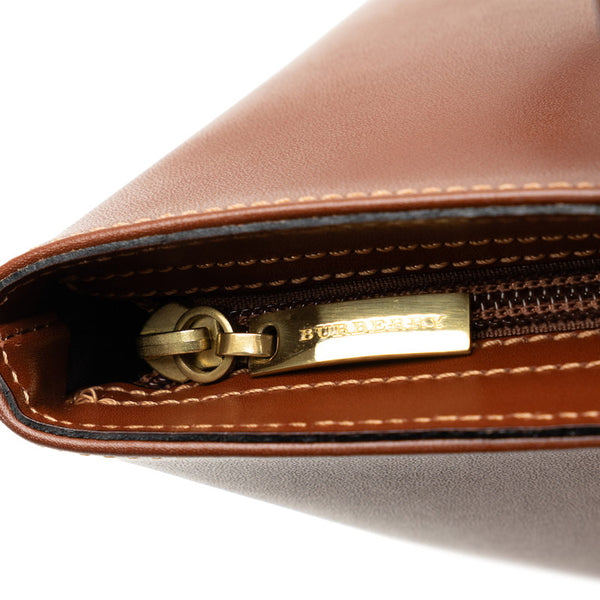 バーバリー チェック トートバッグ ブラウン レザー レディース BURBERRY 【中古】
