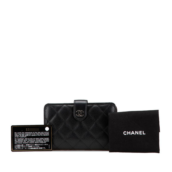 シャネル マトラッセ ココマーク シルバー金具 二つ折り財布 ブラック キャビアスキン レディース CHANEL 【中古】