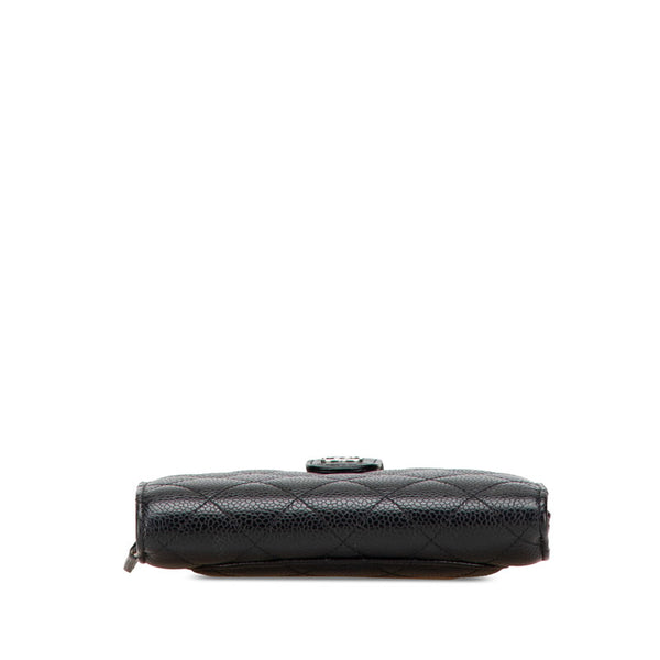 シャネル マトラッセ ココマーク シルバー金具 二つ折り財布 ブラック キャビアスキン レディース CHANEL 【中古】