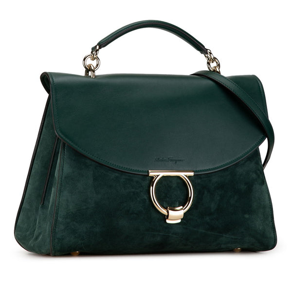 サルヴァトーレフェラガモ ガンチーニ ハンドバッグ ショルダーバッグ 2WAY GG-21 H320 カーキ スウェード レザー レディース Salvatore Ferragamo 【中古】