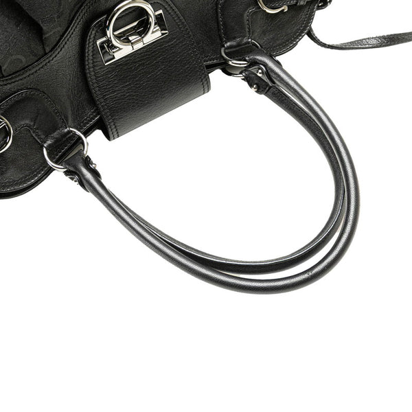 サルヴァトーレフェラガモ ガンチーニ ハンドバッグ トートバッグ ブラック キャンバス レザー レディース Salvatore Ferragamo 【中古】