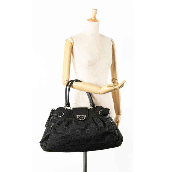 サルヴァトーレフェラガモ ガンチーニ ハンドバッグ トートバッグ ブラック キャンバス レザー レディース Salvatore Ferragamo 【中古】