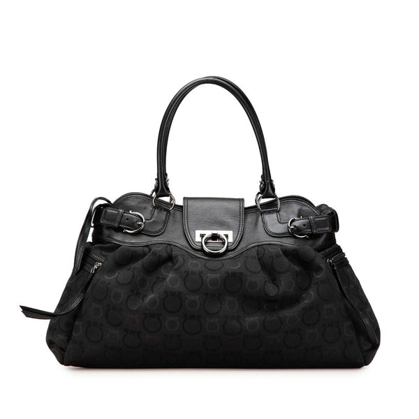 サルヴァトーレフェラガモ ガンチーニ ハンドバッグ トートバッグ ブラック キャンバス レザー レディース Salvatore Ferragamo 【中古】