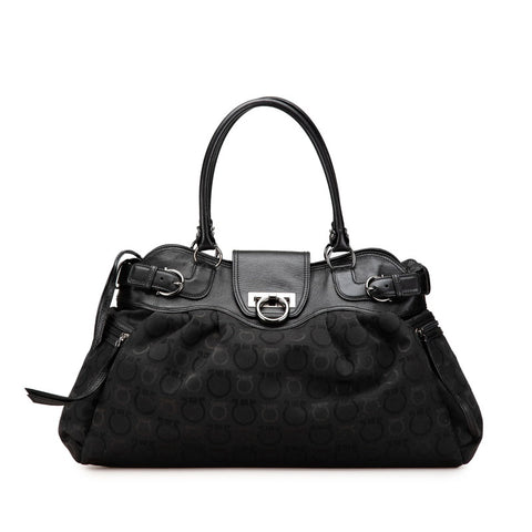 サルヴァトーレフェラガモ ガンチーニ ハンドバッグ トートバッグ ブラック キャンバス レザー レディース Salvatore Ferragamo 【中古】