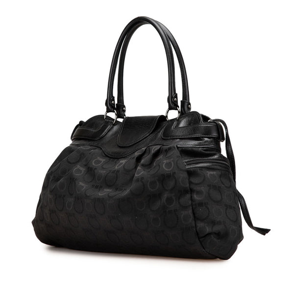 サルヴァトーレフェラガモ ガンチーニ ハンドバッグ トートバッグ ブラック キャンバス レザー レディース Salvatore Ferragamo 【中古】