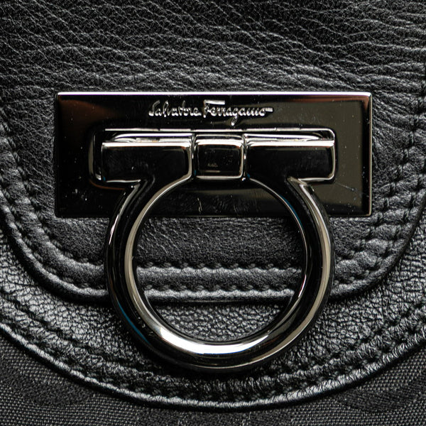 サルヴァトーレフェラガモ ガンチーニ ハンドバッグ トートバッグ ブラック キャンバス レザー レディース Salvatore Ferragamo 【中古】