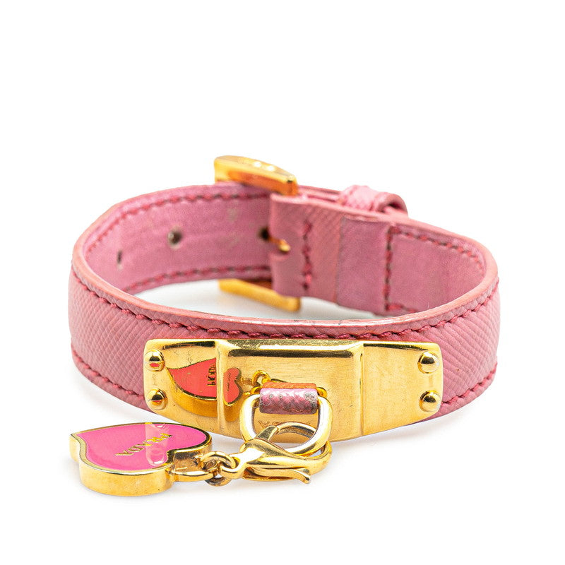 グッチ ハート モチーフ ブレスレット ピンク ゴールド レザー レディース GUCCI 【中古】