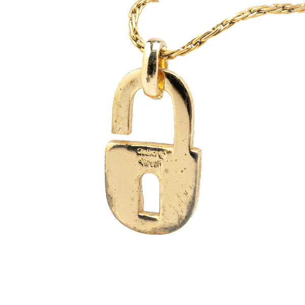 ディオール CD ロゴ 南京錠 モチーフ ネックレス ゴールド メッキ ラインストーン レディース Dior 【中古】