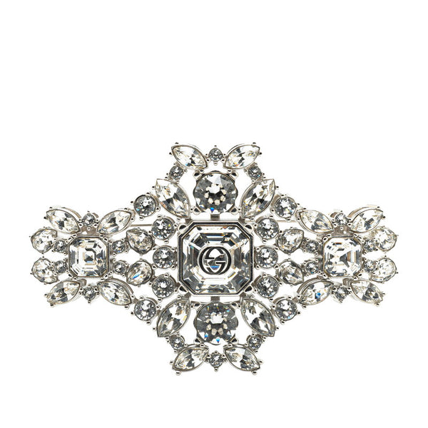 グッチ インターロッキングG ブローチ シルバー ラインストーン メタル レディース GUCCI 【中古】