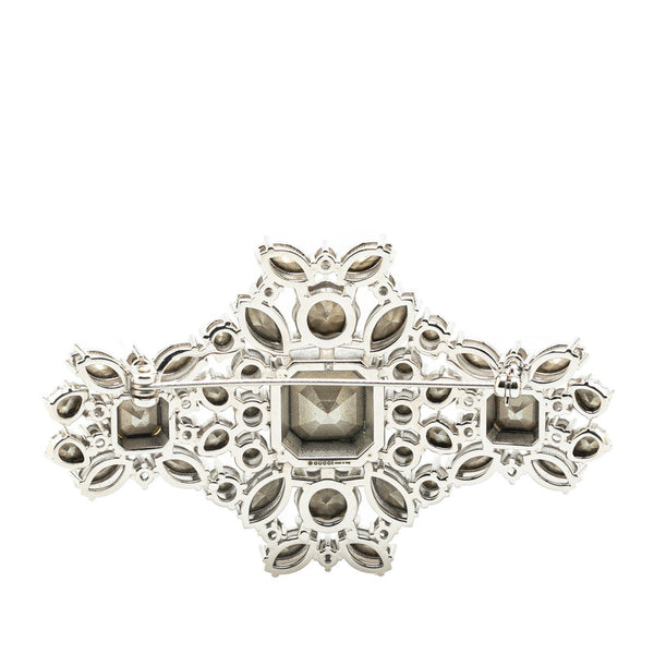 グッチ インターロッキングG ブローチ シルバー ラインストーン メタル レディース GUCCI 【中古】