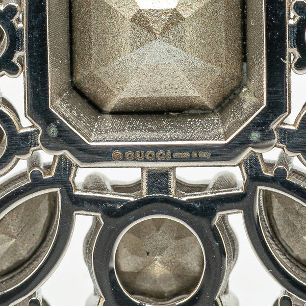 グッチ インターロッキングG ブローチ シルバー ラインストーン メタル レディース GUCCI 【中古】