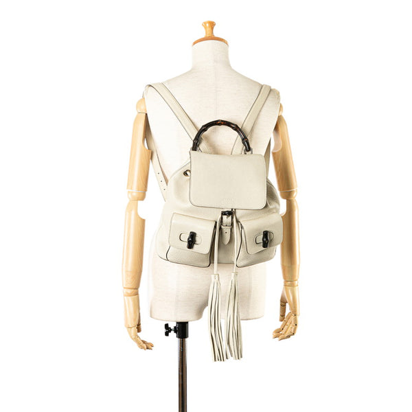 グッチ バンブー  リュック バックパック 370833 ホワイト レザー レディース GUCCI 【中古】