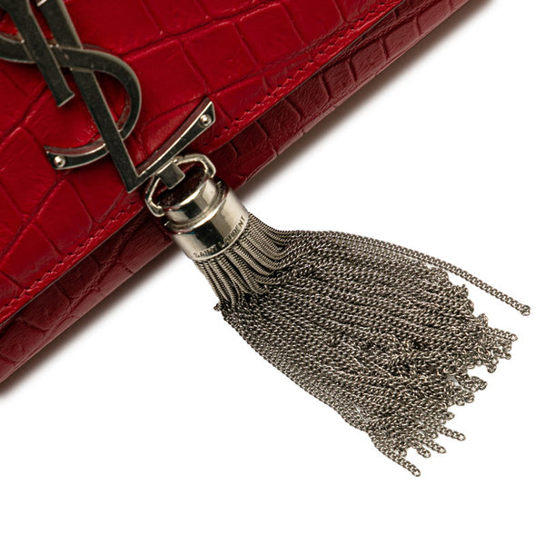 サンローラン クラシック ケイト 型押し タッセル チェーン ショルダーバッグ 354119 レッド レザー レディース SAINT LAURENT 【中古】