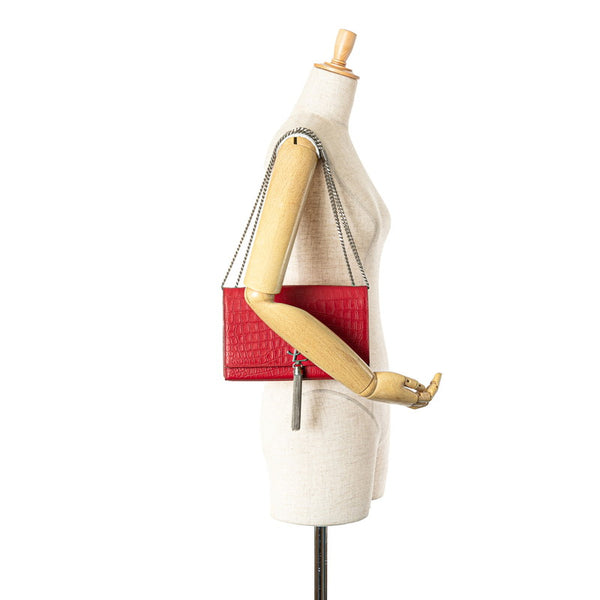 サンローラン クラシック ケイト 型押し タッセル チェーン ショルダーバッグ 354119 レッド レザー レディース SAINT LAURENT 【中古】