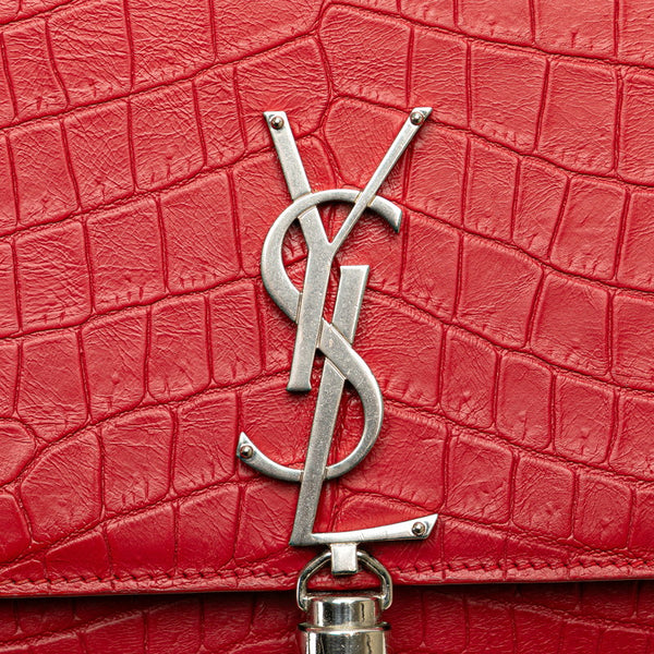 サンローラン クラシック ケイト 型押し タッセル チェーン ショルダーバッグ 354119 レッド レザー レディース SAINT LAURENT 【中古】