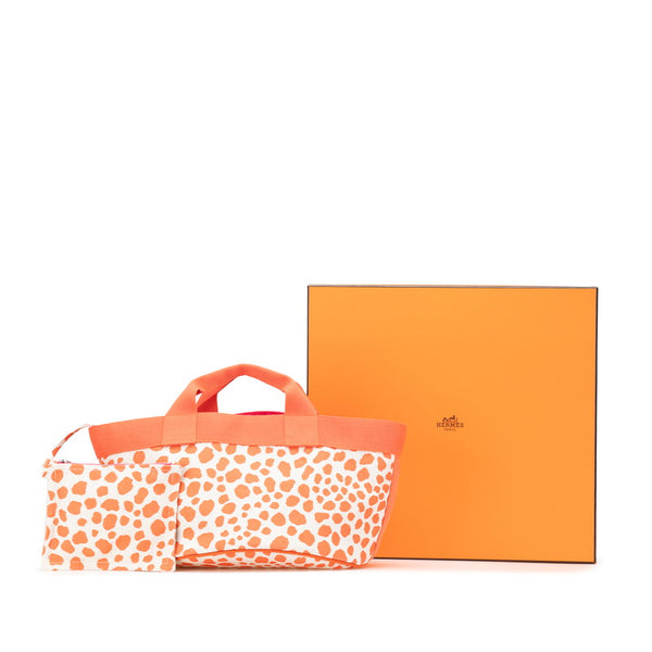 エルメス キッズライン ハンドバッグ オレンジ  アイボリー ピンク キャンバス レディース HERMES 【中古】