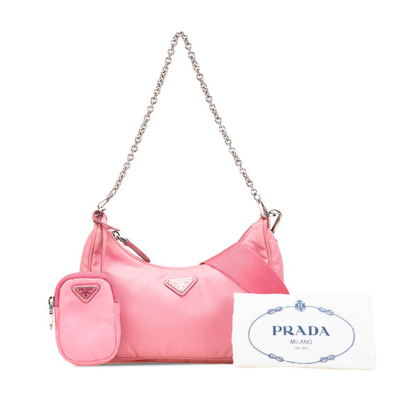 プラダ 三角ロゴプレート チェーンハンドバッグ ショルダーバッグ 2WAY 1BH204 ピンク ナイロン レディース PRADA 【中古】