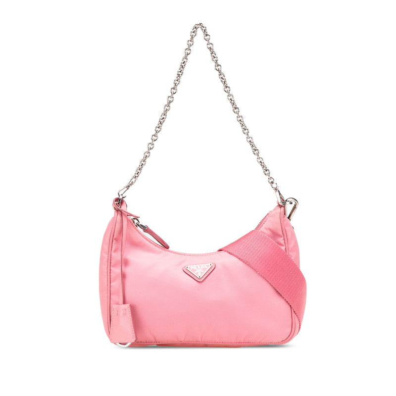 プラダ 三角ロゴプレート チェーンハンドバッグ ショルダーバッグ 2WAY 1BH204 ピンク ナイロン レディース PRADA 【中古】