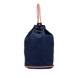 エルメス ポロション ミミル ゴールド金具 ショルダーバッグ 巾着 ネイビー キャンバス レザー レディース HERMES 【中古】