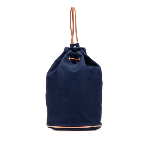 エルメス ポロション ミミル ゴールド金具 ショルダーバッグ 巾着 ネイビー キャンバス レザー レディース HERMES 【中古】