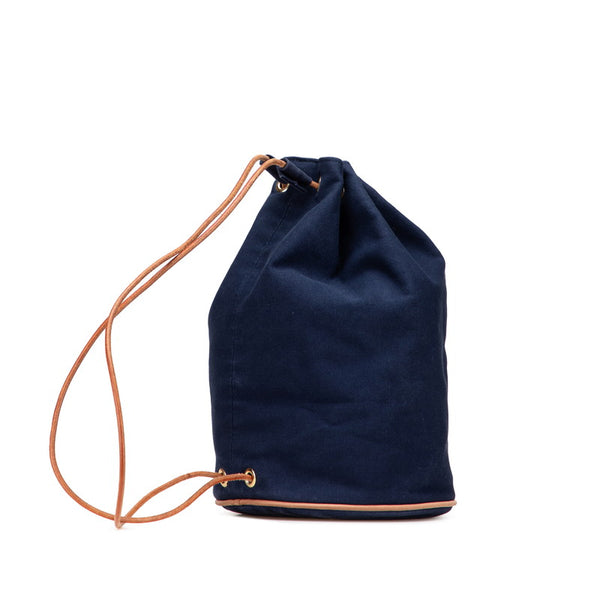 エルメス ポロション ミミル ゴールド金具 ショルダーバッグ 巾着 ネイビー キャンバス レザー レディース HERMES 【中古】