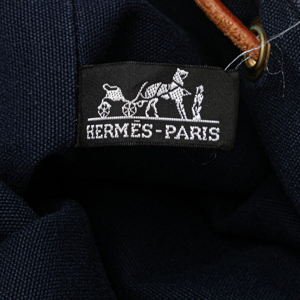 エルメス ポロション ミミル ゴールド金具 ショルダーバッグ 巾着 ネイビー キャンバス レザー レディース HERMES 【中古】