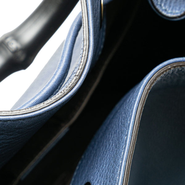 グッチ バンブー ハンドバッグ ショルダーバッグ 2WAY 387613 ブルー レザー レディース GUCCI 【中古】