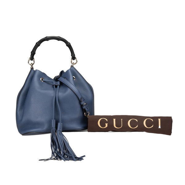 グッチ バンブー ハンドバッグ ショルダーバッグ 2WAY 387613 ブルー レザー レディース GUCCI 【中古】