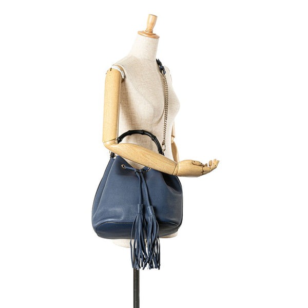 グッチ バンブー ハンドバッグ ショルダーバッグ 2WAY 387613 ブルー レザー レディース GUCCI 【中古】