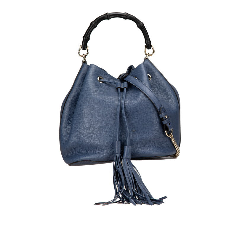 グッチ バンブー ハンドバッグ ショルダーバッグ 2WAY 387613 ブルー レザー レディース GUCCI 【中古】