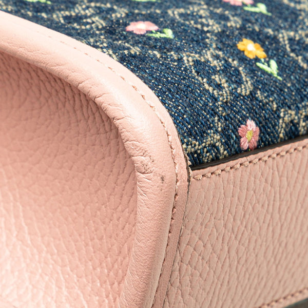 グッチ インターロッキングG フラワー ハンドバッグ ショルダーバッグ 2WAY 671623 ブルー ピンク デニム レザー レディース GUCCI 【中古】