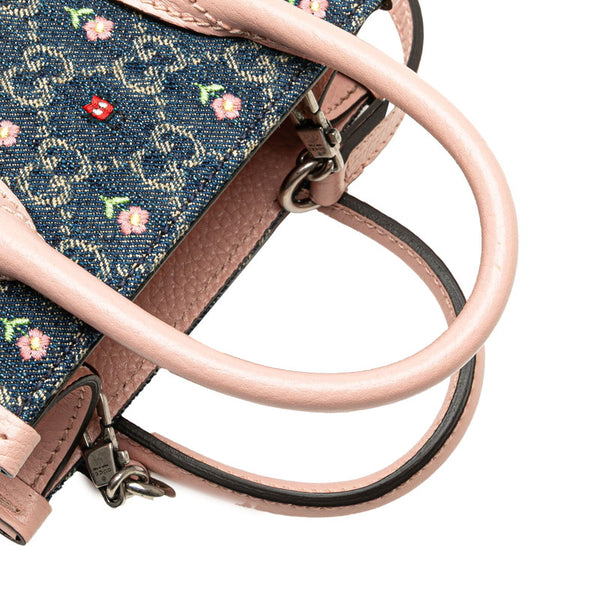 グッチ インターロッキングG フラワー ハンドバッグ ショルダーバッグ 2WAY 671623 ブルー ピンク デニム レザー レディース GUCCI 【中古】