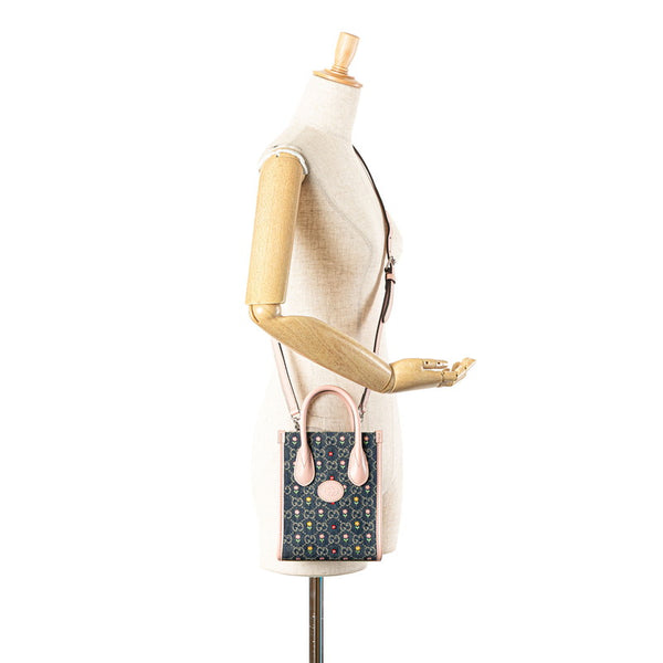 グッチ インターロッキングG フラワー ハンドバッグ ショルダーバッグ 2WAY 671623 ブルー ピンク デニム レザー レディース GUCCI 【中古】