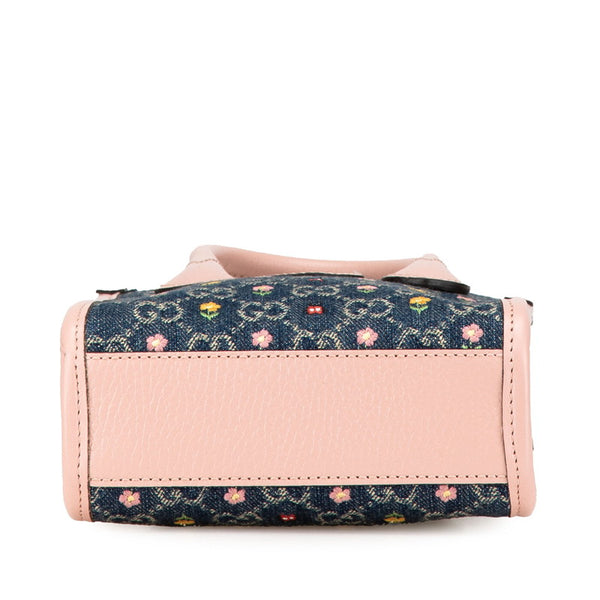 グッチ インターロッキングG フラワー ハンドバッグ ショルダーバッグ 2WAY 671623 ブルー ピンク デニム レザー レディース GUCCI 【中古】