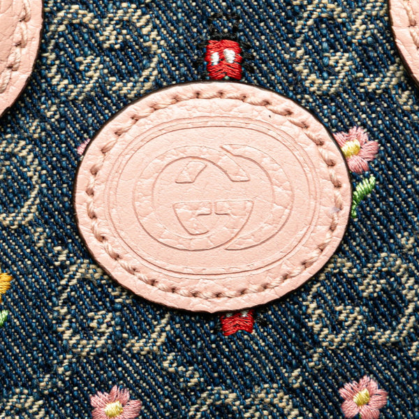 グッチ インターロッキングG フラワー ハンドバッグ ショルダーバッグ 2WAY 671623 ブルー ピンク デニム レザー レディース GUCCI 【中古】