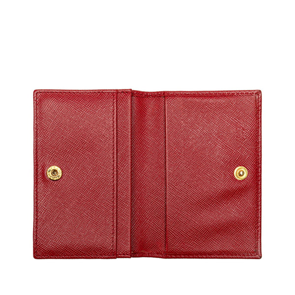 プラダ 三角ロゴプレート カードケース レッド レザー レディース PRADA 【中古】