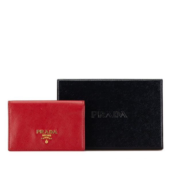 プラダ 三角ロゴプレート カードケース レッド レザー レディース PRADA 【中古】