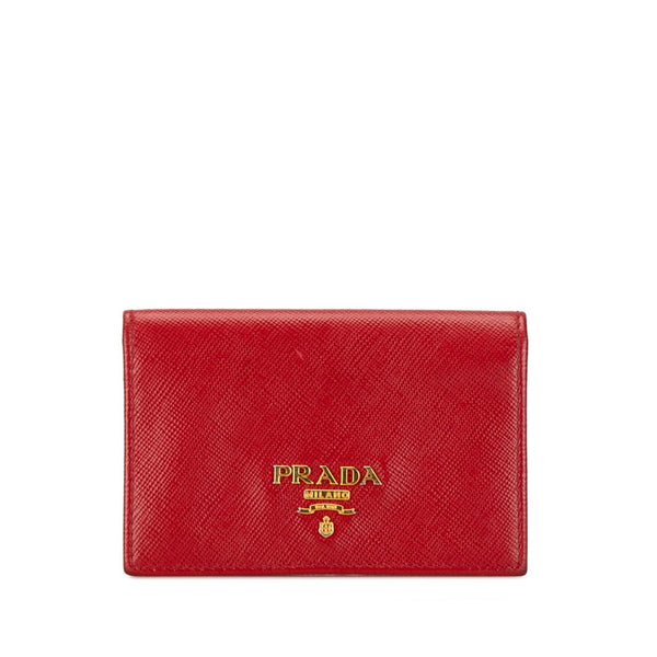 プラダ 三角ロゴプレート カードケース レッド レザー レディース PRADA 【中古】