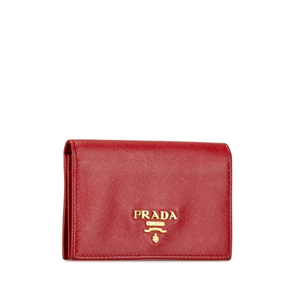 プラダ 三角ロゴプレート カードケース レッド レザー レディース PRADA 【中古】